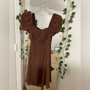 ALTARD STATE Brown Puff Sleeve Mini Dress
